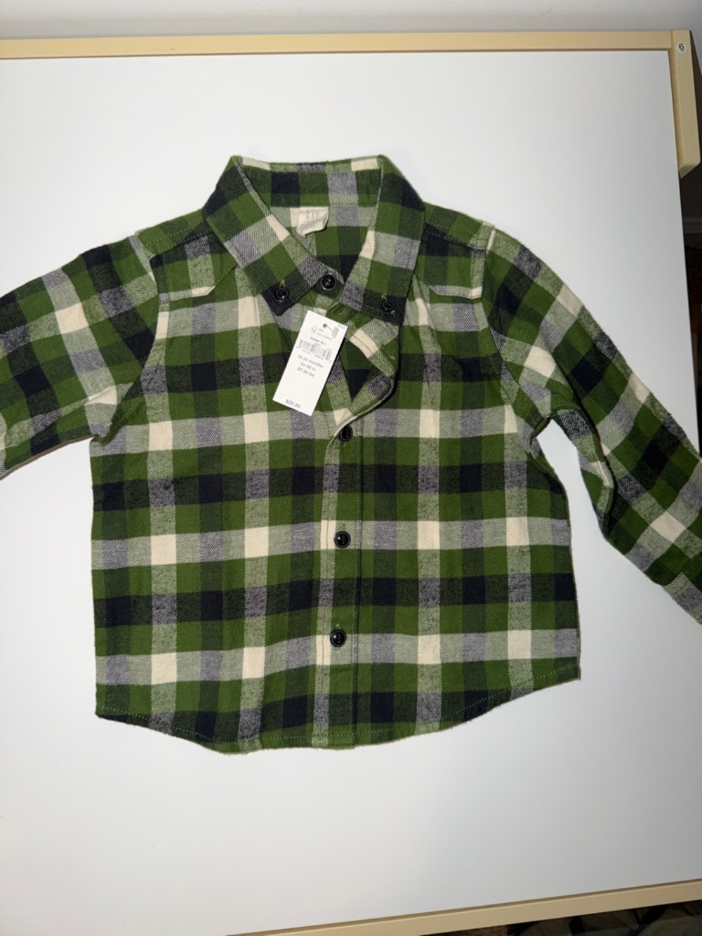 GAP Green and Cream Plaid Button-Down Shirt Organic Cotton for Kids